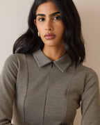 Brown Houndstooth Collared Jersey Top