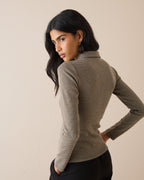 Brown Houndstooth Collared Jersey Top
