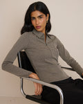 Brown Houndstooth Collared Jersey Top
