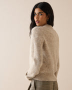 Oatmeal V-Neck Ribbed Trim Jumper
