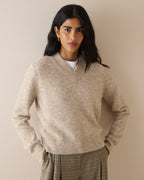 Oatmeal V-Neck Ribbed Trim Jumper
