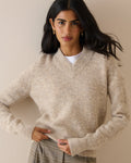 Oatmeal V-Neck Ribbed Trim Jumper
