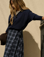 Navy V Neck Ribbed Trim Jumper