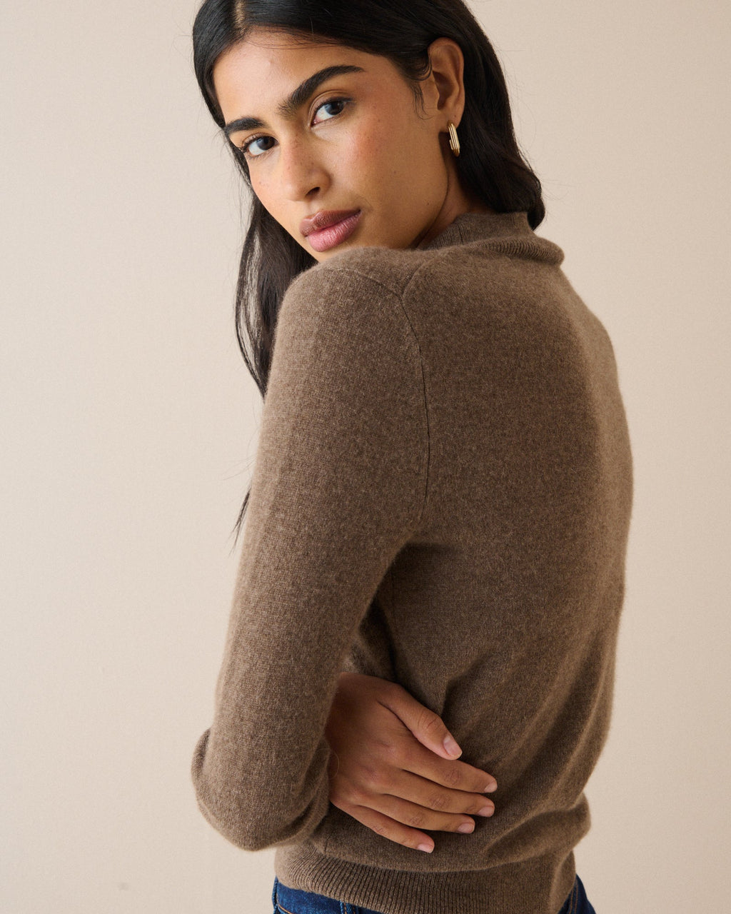 Brown Cashmere Funnel Neck Jumper