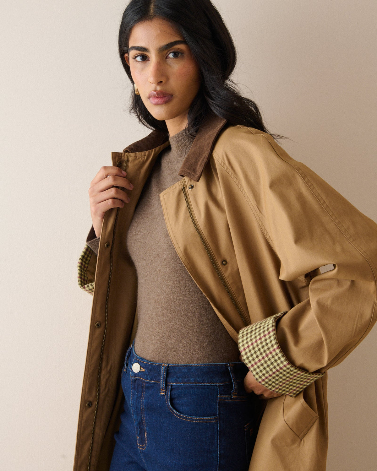 Brown Cashmere Funnel Neck Jumper
