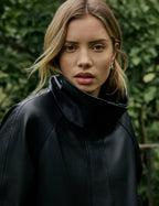 Black Leather Funnel Neck Langham Jacket