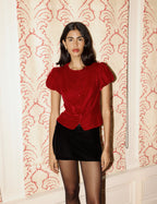Red Velvet Puff Sleeve Lorna Velvet Top