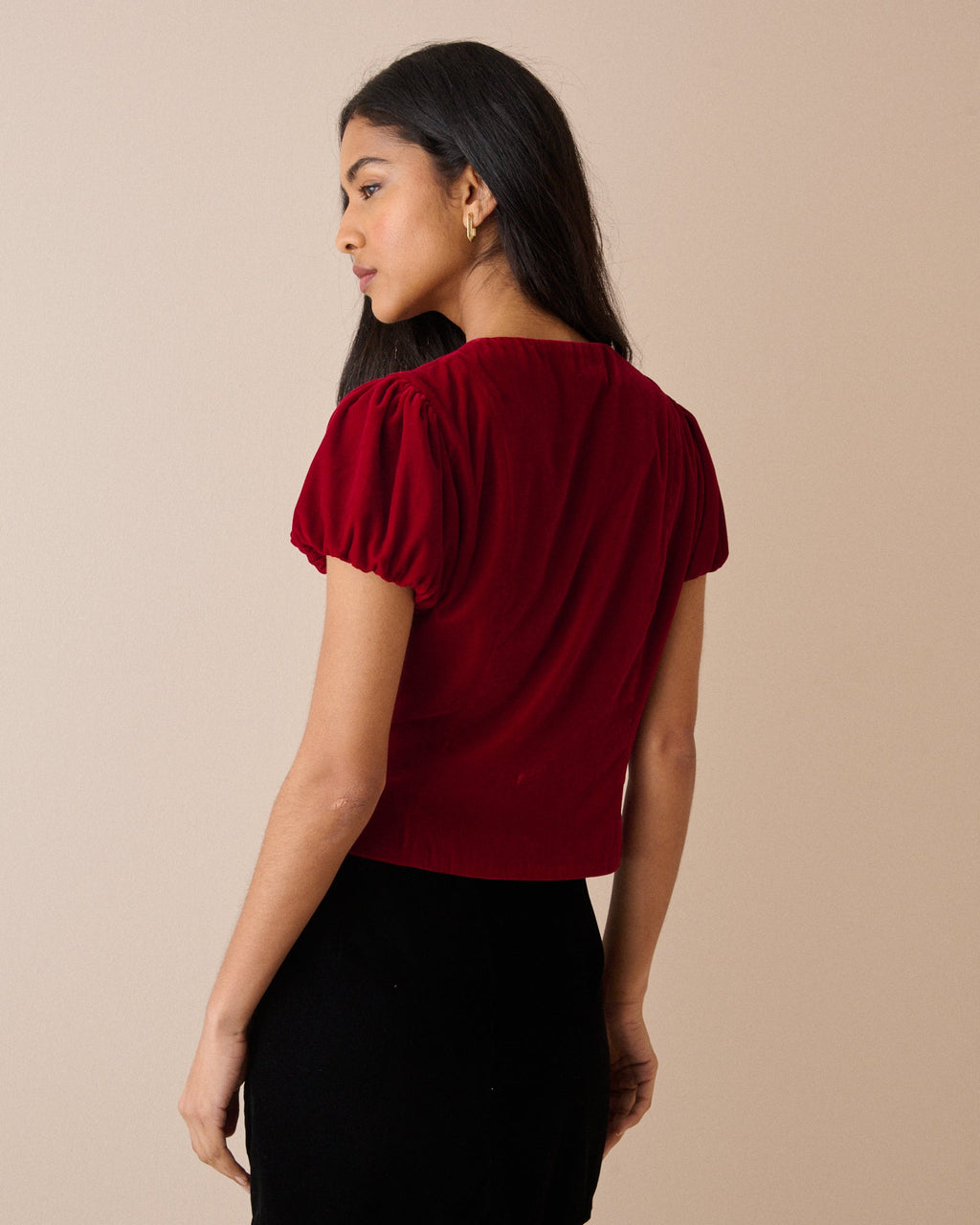 Red Velvet Puff Sleeve Lorna Velvet Top