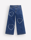 Wide Leg Jean-Mid Wash Heart Applique