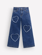Wide Leg Jean-Mid Wash Heart Applique