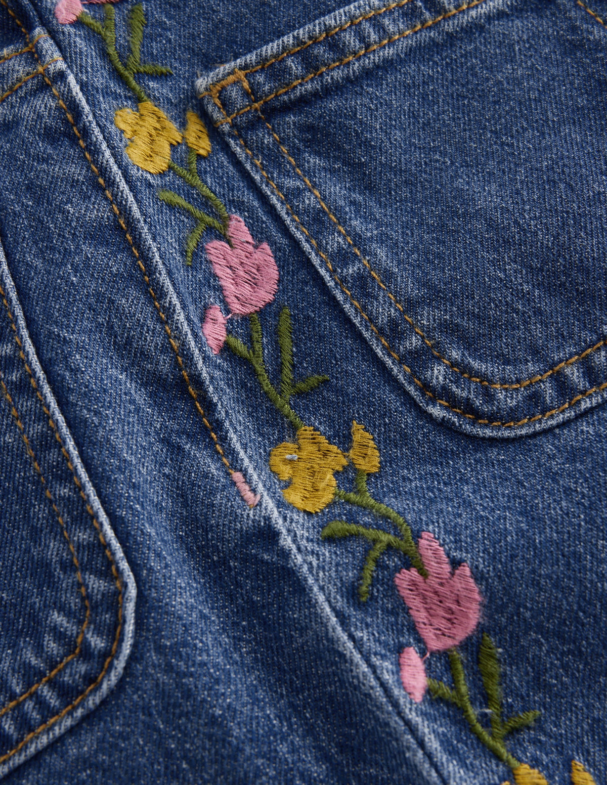 Patch Pocket Straight Jeans-Denim Embroidery