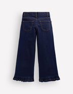Wide Leg Frill Hem Jeans-Dark Wash