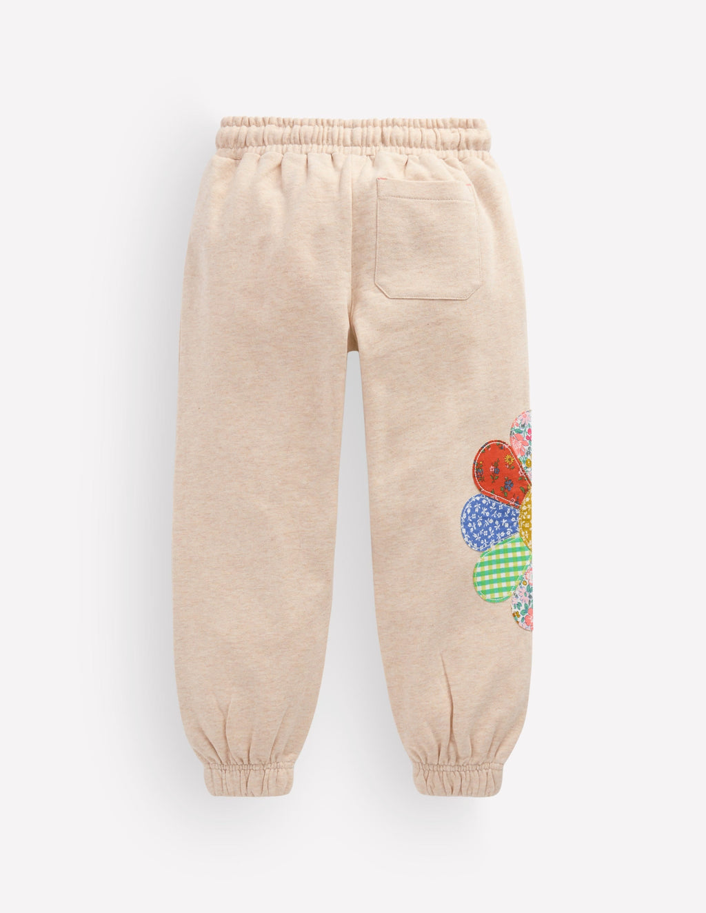 Appliqué Cuffed Joggers-Oatmeal Patchwork Flower