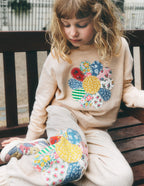 Appliqué Cuffed Joggers-Oatmeal Patchwork Flower