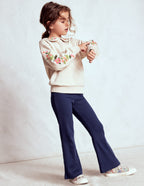 Ribbed Flared Leggings-College Navy