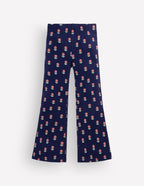 Ribbed Flared Leggings-Navy Spaced Flower