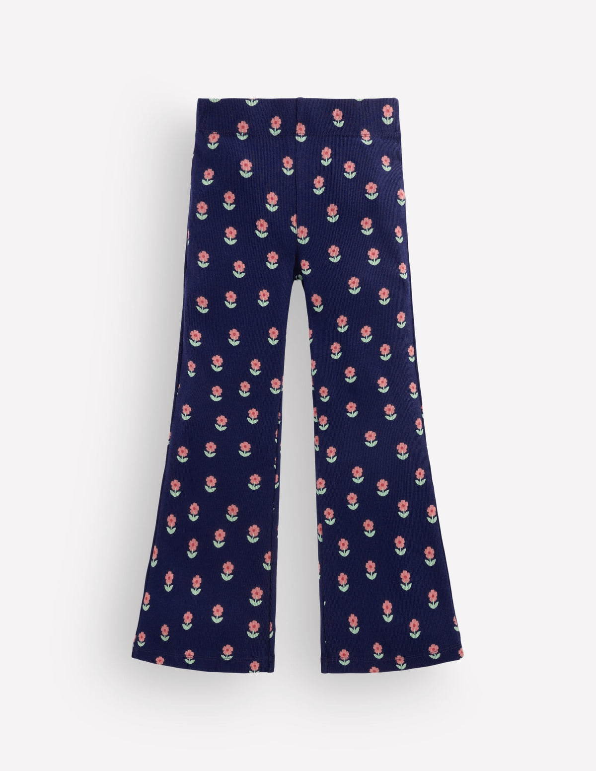 Ribbed Flared Leggings-Navy Spaced Flower