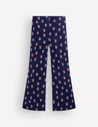 Ribbed Flared Leggings-Navy Spaced Flower
