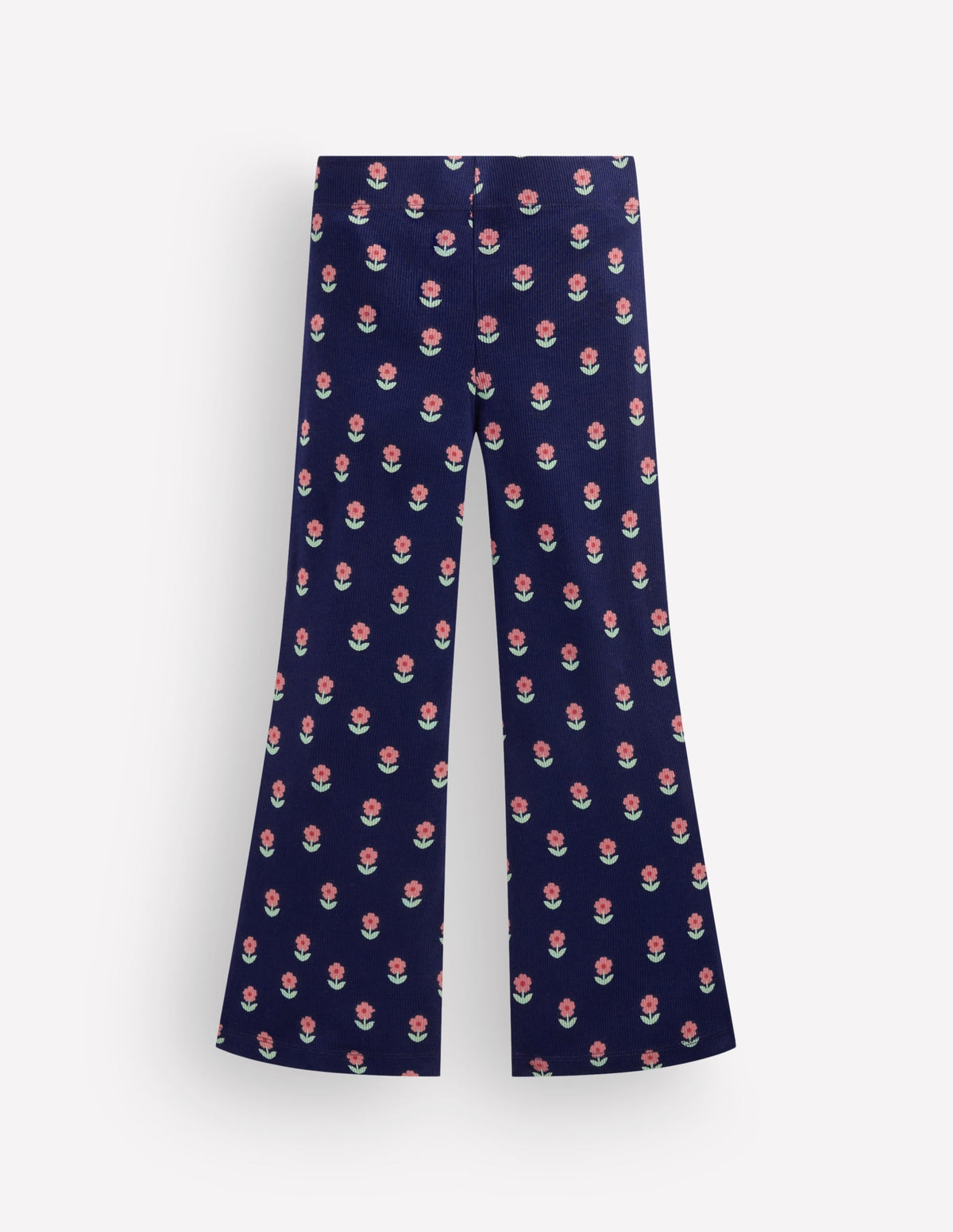 Ribbed Flared Leggings-Navy Spaced Flower