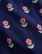 Ribbed Flared Leggings-Navy Spaced Flower