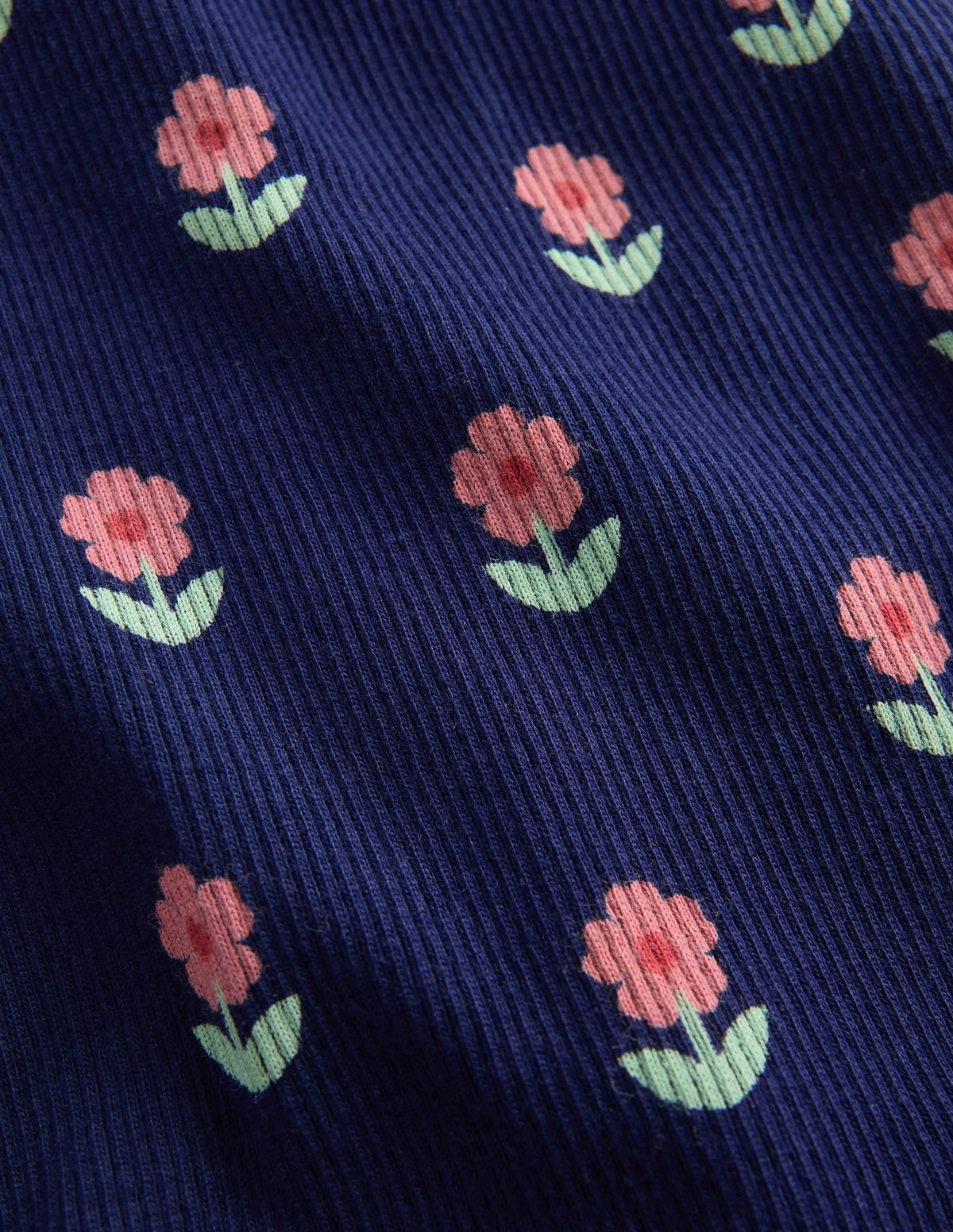 Ribbed Flared Leggings-Navy Spaced Flower