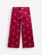 Wide Leg Jean-Ruby Red Flock Bow