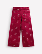 Wide Leg Jean-Ruby Red Flock Bow