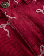 Wide Leg Jean-Ruby Red Flock Bow