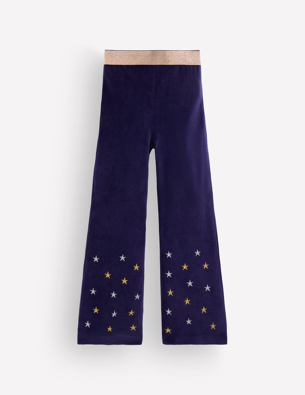 Velvet Flared Leggings-Navy Embroidered Stars
