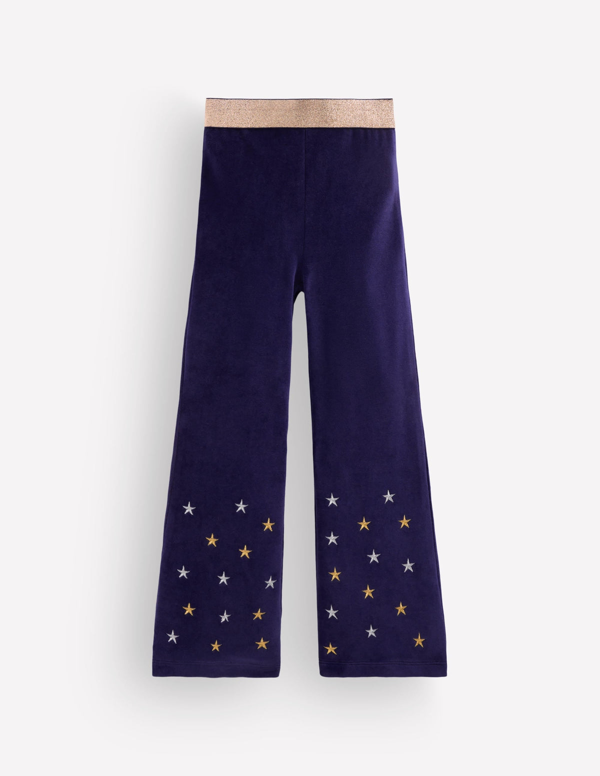 Velvet Flared Leggings-Navy Embroidered Stars