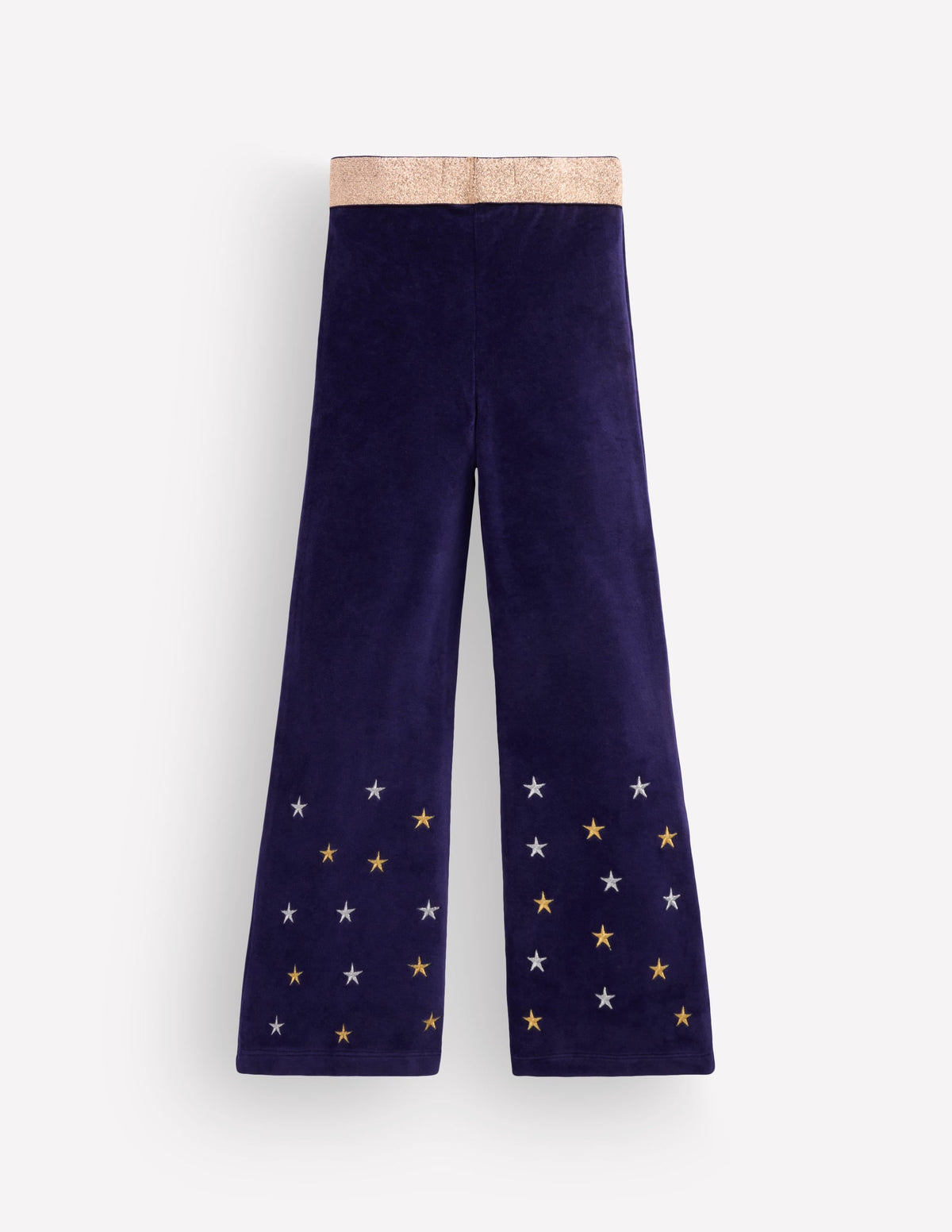 Velvet Flared Leggings-Navy Embroidered Stars