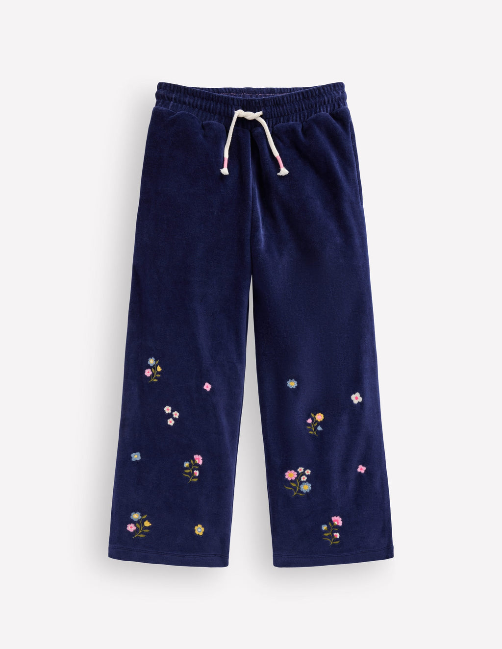 Velour Wide Leg Joggers-Navy Embroidery