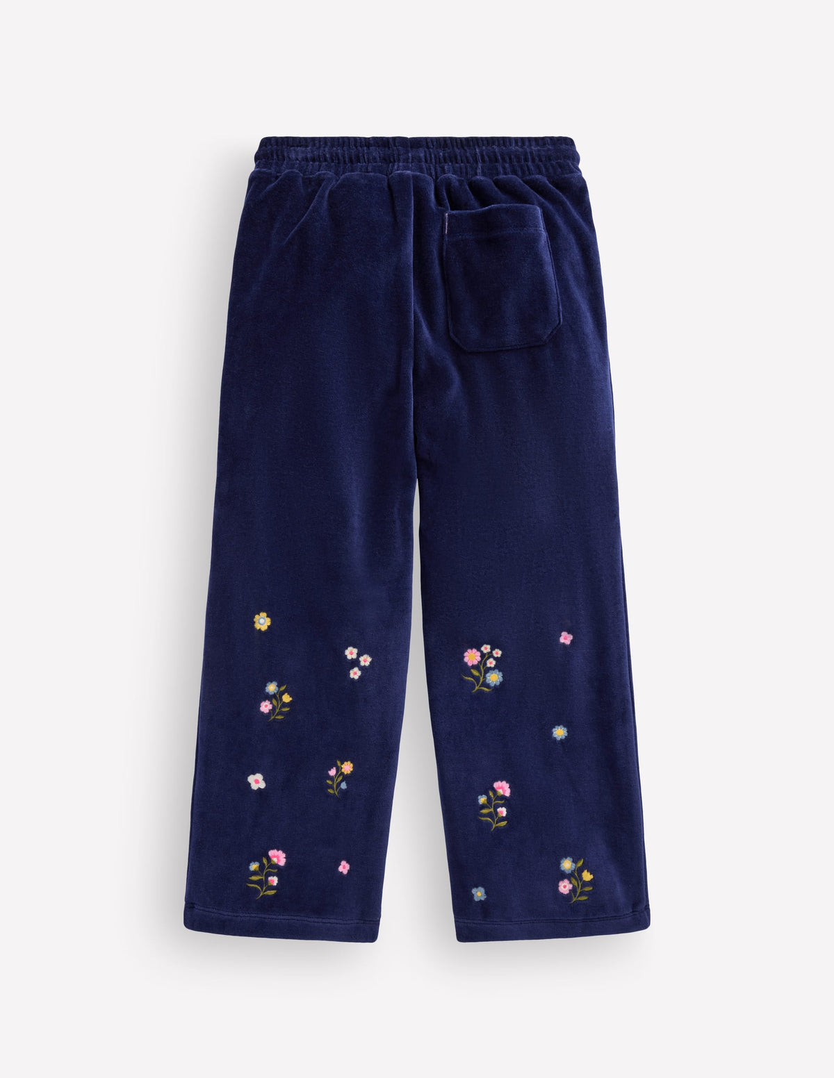 Velour Wide Leg Joggers-Navy Embroidery
