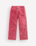 Velour Wide Leg Joggers-Pink Embroidery