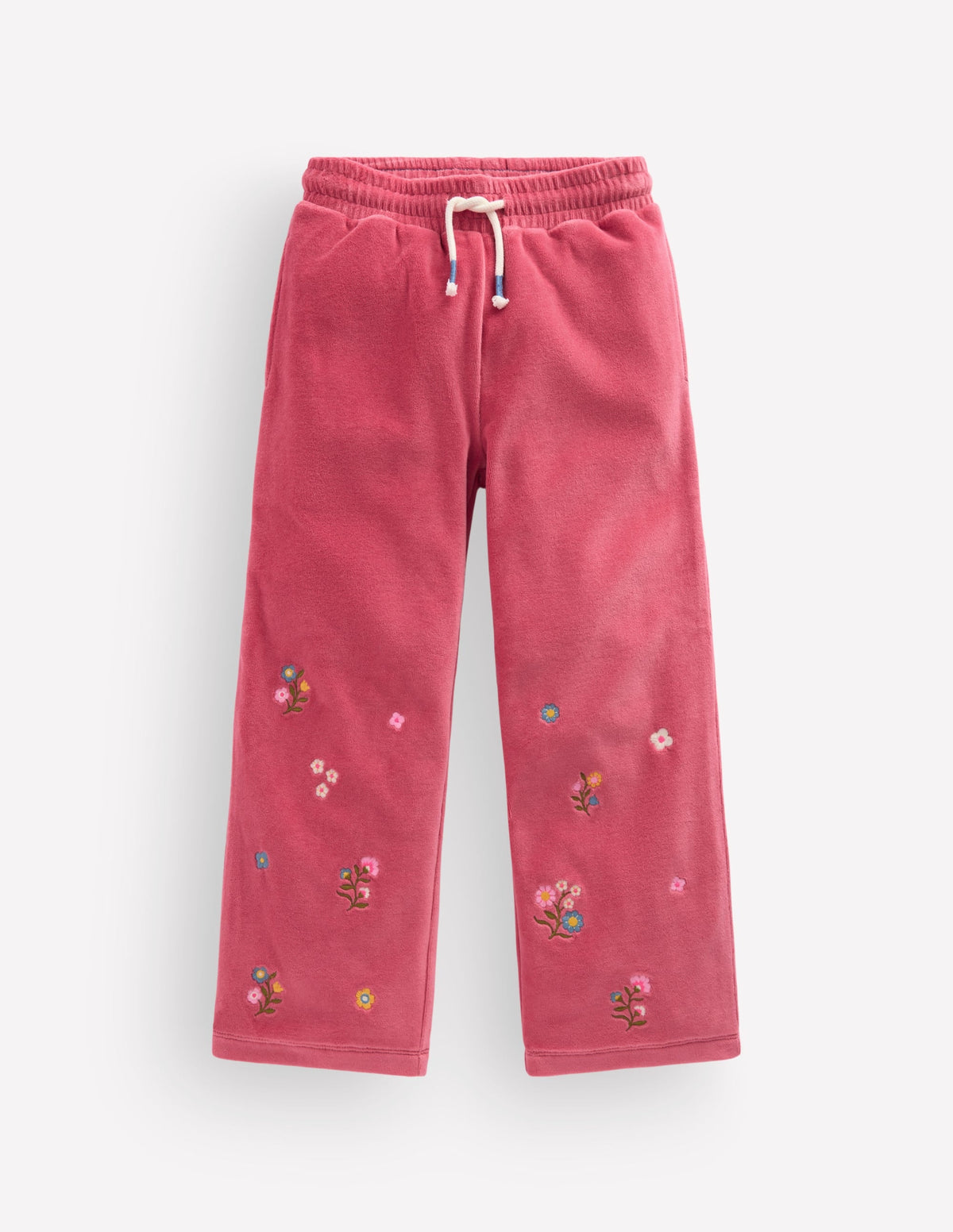 Velour Wide Leg Joggers-Pink Embroidery