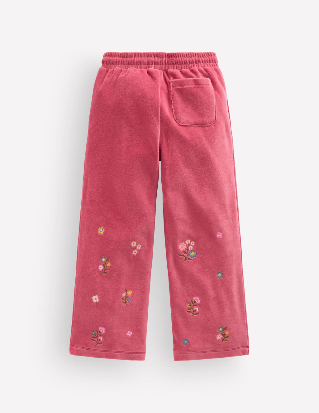 Velour Wide Leg Joggers-Pink Embroidery