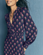 Georgia Jersey Midi Dress-Navy, Flourishing Spring Stamp