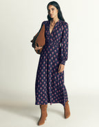 Georgia Jersey Midi Dress-Navy, Flourishing Spring Stamp