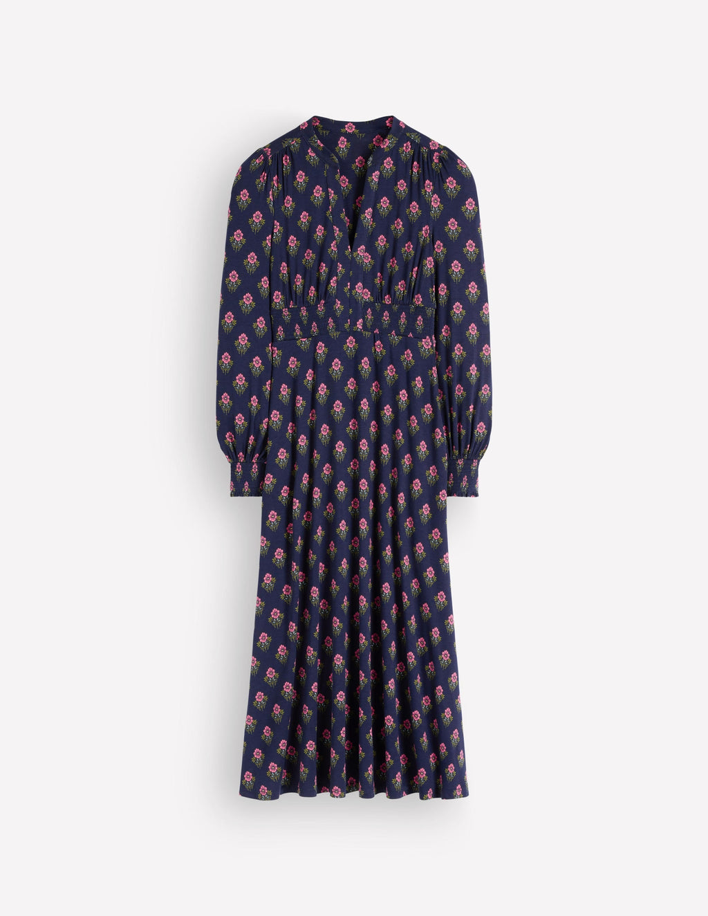 Georgia Jersey Midi Dress-Navy, Flourishing Spring Stamp