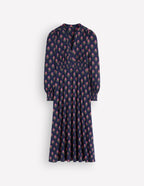 Georgia Jersey Midi Dress-Navy, Flourishing Spring Stamp