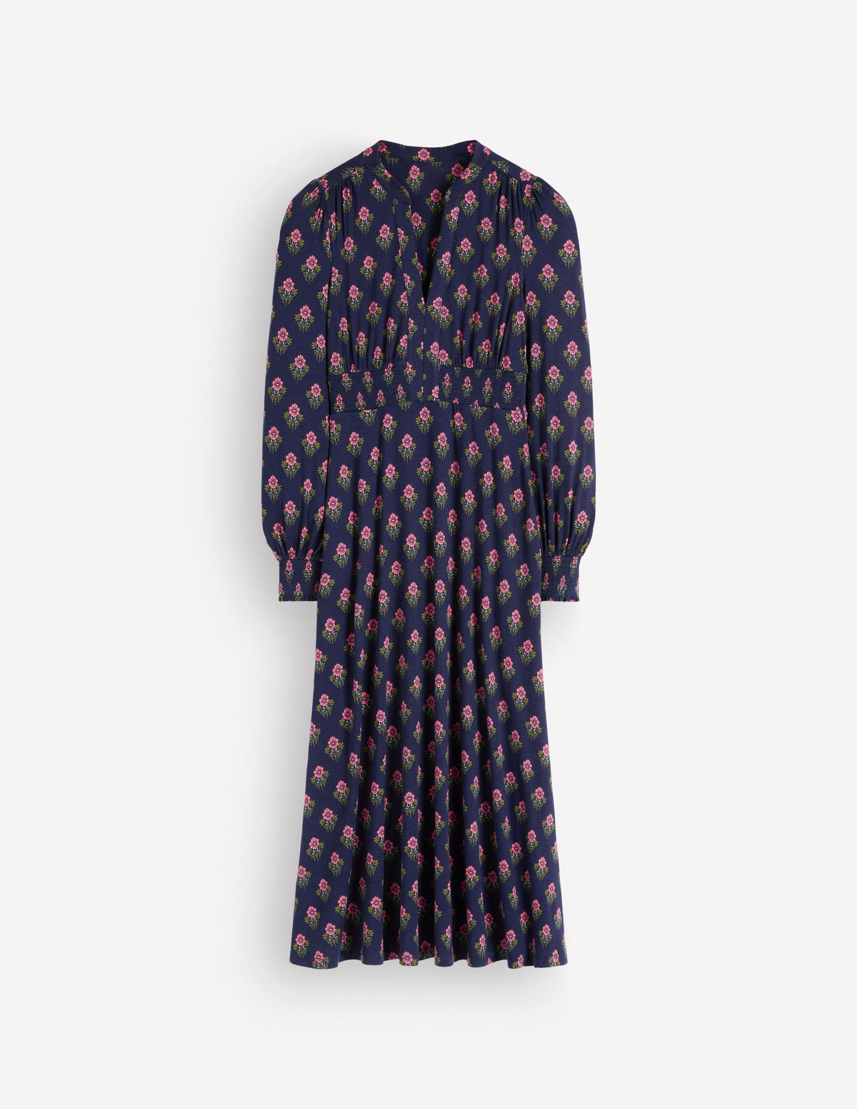 Georgia Jersey Midi Dress-Navy, Flourishing Spring Stamp