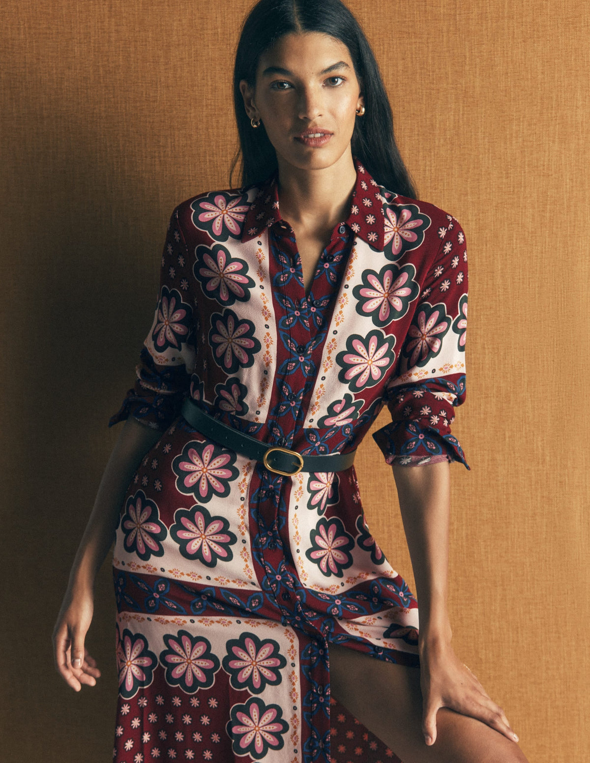 Joanna Midi Shirt Dress-Multi Geo Flora Placement