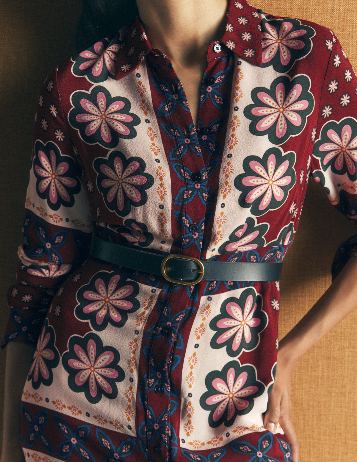 Joanna Midi Shirt Dress-Multi Geo Flora Placement