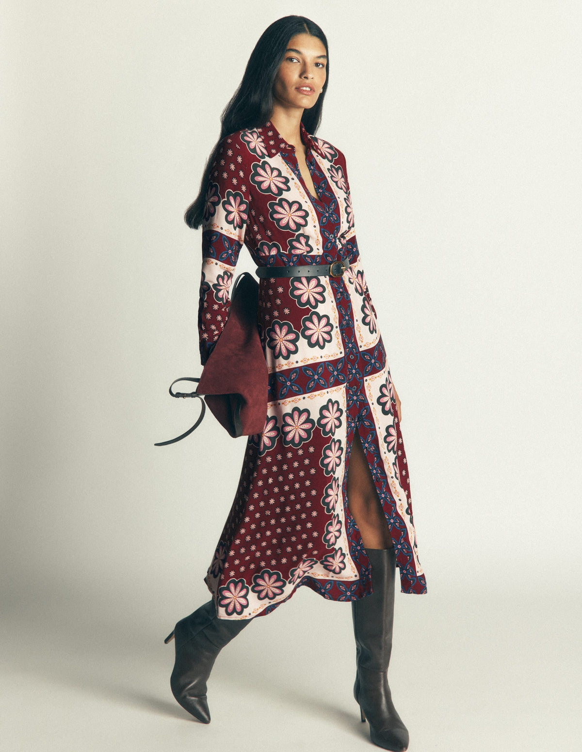 Joanna Midi Shirt Dress-Multi Geo Flora Placement