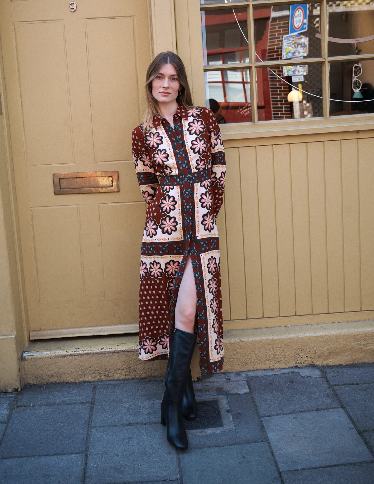 Joanna Midi Shirt Dress-Multi Geo Flora Placement