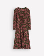Jasmine Ruched Jersey Dress-Forest Glade, Paisley Bouquet