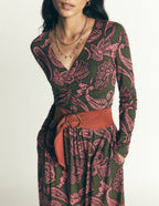 Jasmine Ruched Jersey Dress-Forest Glade, Paisley Bouquet