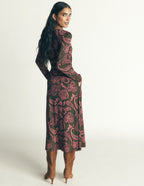 Jasmine Ruched Jersey Dress-Forest Glade, Paisley Bouquet