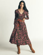 Jasmine Ruched Jersey Dress-Forest Glade, Paisley Bouquet