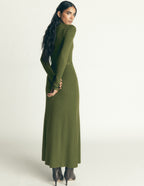 Paula Ribbed Crew Dress-Brunswick Green, Evening Blue